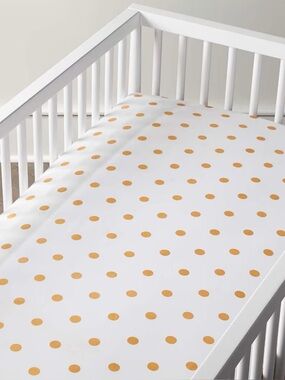 Crate & Barrel 2 Piece Set Crib Sheet and Changing Pad Cover Gold Dot Print